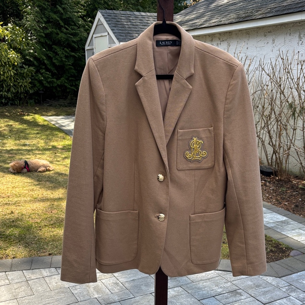 Lauren Ralph Lauren Tan Blazer with Gold Monogram Patch